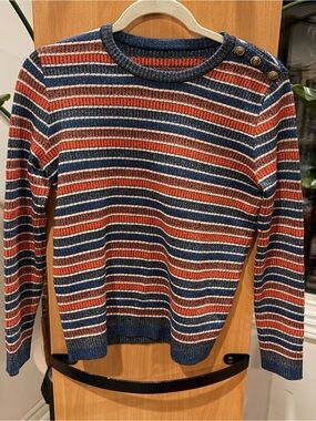 Chanel Scarab collection 2019  Navy and Rust Sweater with Shoulder Buttons